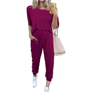 PRETTYGARDEN Women’s Two Piece Lounge Sets 2026 Spring Summer Jogger Pants Vacation Outfits Travel Airplane Matching Clothes(Purple)