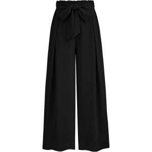 PRETTYGARDEN Women’s Wide Leg Work Pants Business Casual High Waisted Loose Palazzo Trouser Summer Clothes(Black)