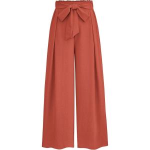 PRETTYGARDEN Women’s Wide Leg Work Pants Business Casual High Waisted Loose Palazzo Trouser Summer Clothes(Orange)