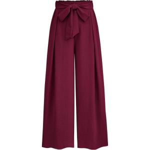 PRETTYGARDEN Women’s Wide Leg Work Pants Business Casual High Waisted Loose Palazzo Trouser Summer Clothes(Wine Red)