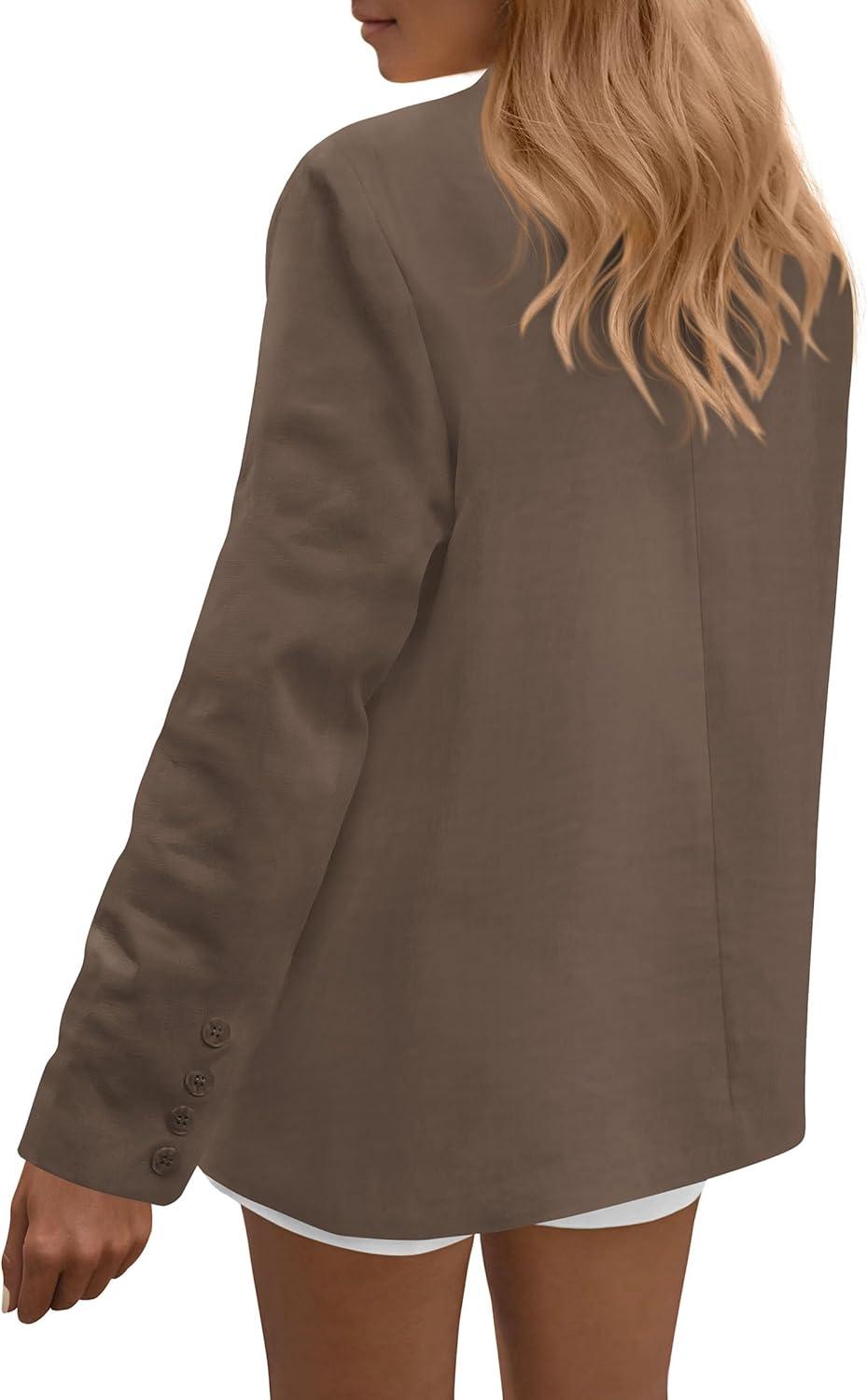imagePRETTYGARDEN Blazers for Women Business Casual Outfits 2025 Fall Fashion Open Front Long Sleeve Suit Jackets Work BlazerDark Khaki