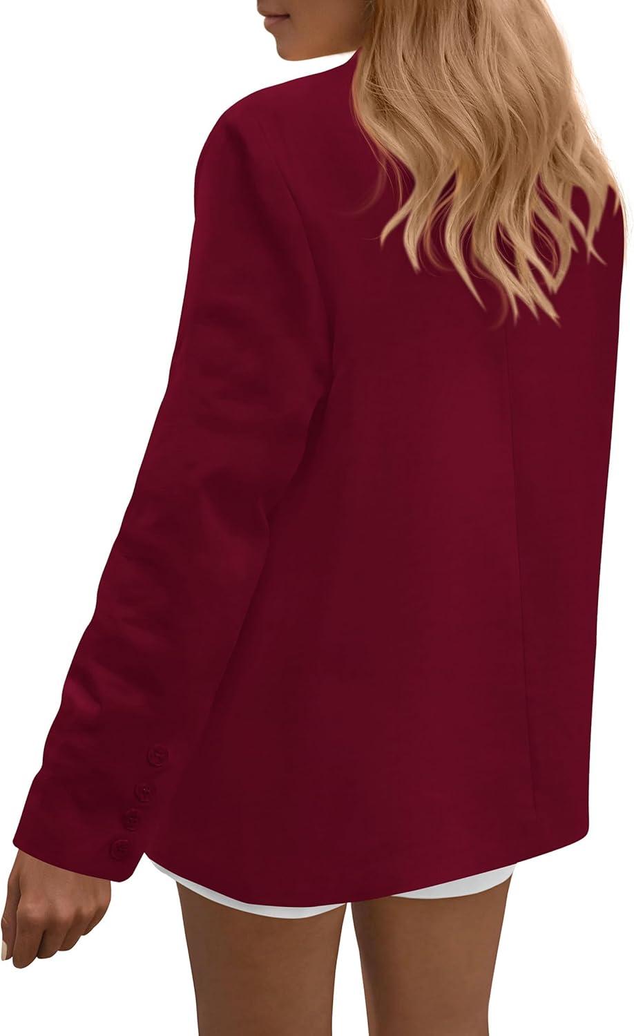 imagePRETTYGARDEN Blazers for Women Business Casual Outfits 2025 Fall Fashion Open Front Long Sleeve Suit Jackets Work BlazerWine Red