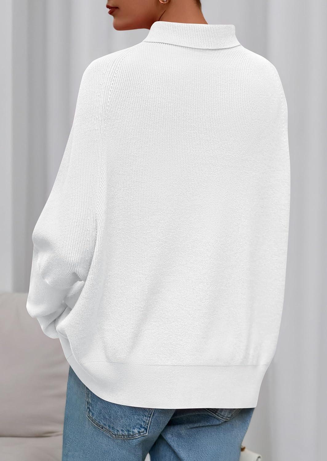 imagePRETTYGARDEN Fall Sweaters for Women 2026 Winter Clothing Batwing Sleeve Casual Loose Knit Turtleneck Sweater Holiday OutfitsWhite