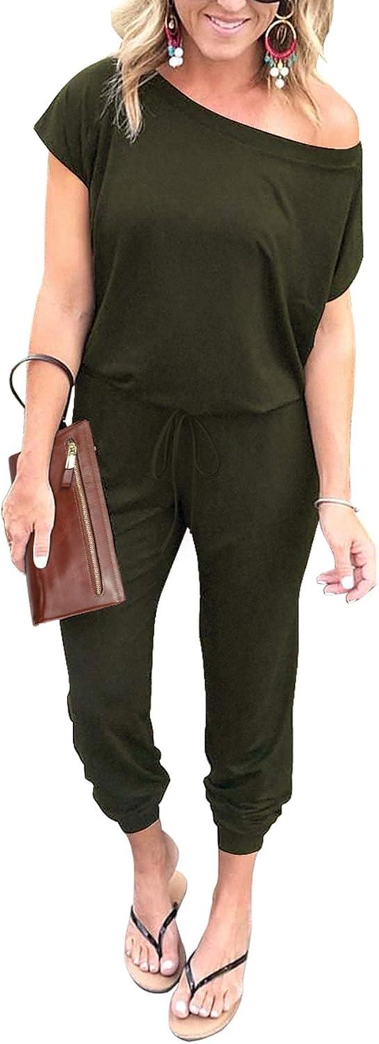 imagePRETTYGARDEN Jumpsuits for Women 2026 Summer Dressy Off Shoulder Romper Spring Vacation Travel Lounge Outfits ClothesGreen