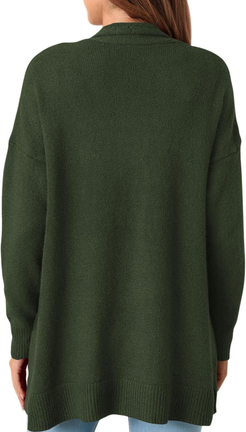 imagePRETTYGARDEN Long Cardigan Sweaters for Women Winter Clothing 2025 Fall Knitted Open Front Cozy Sweater with PocketsArmy Green