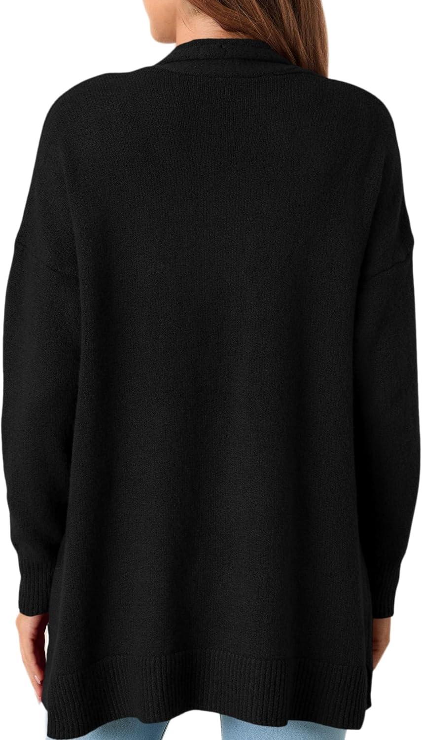 imagePRETTYGARDEN Long Cardigan Sweaters for Women Winter Clothing 2025 Fall Knitted Open Front Cozy Sweater with PocketsBlack