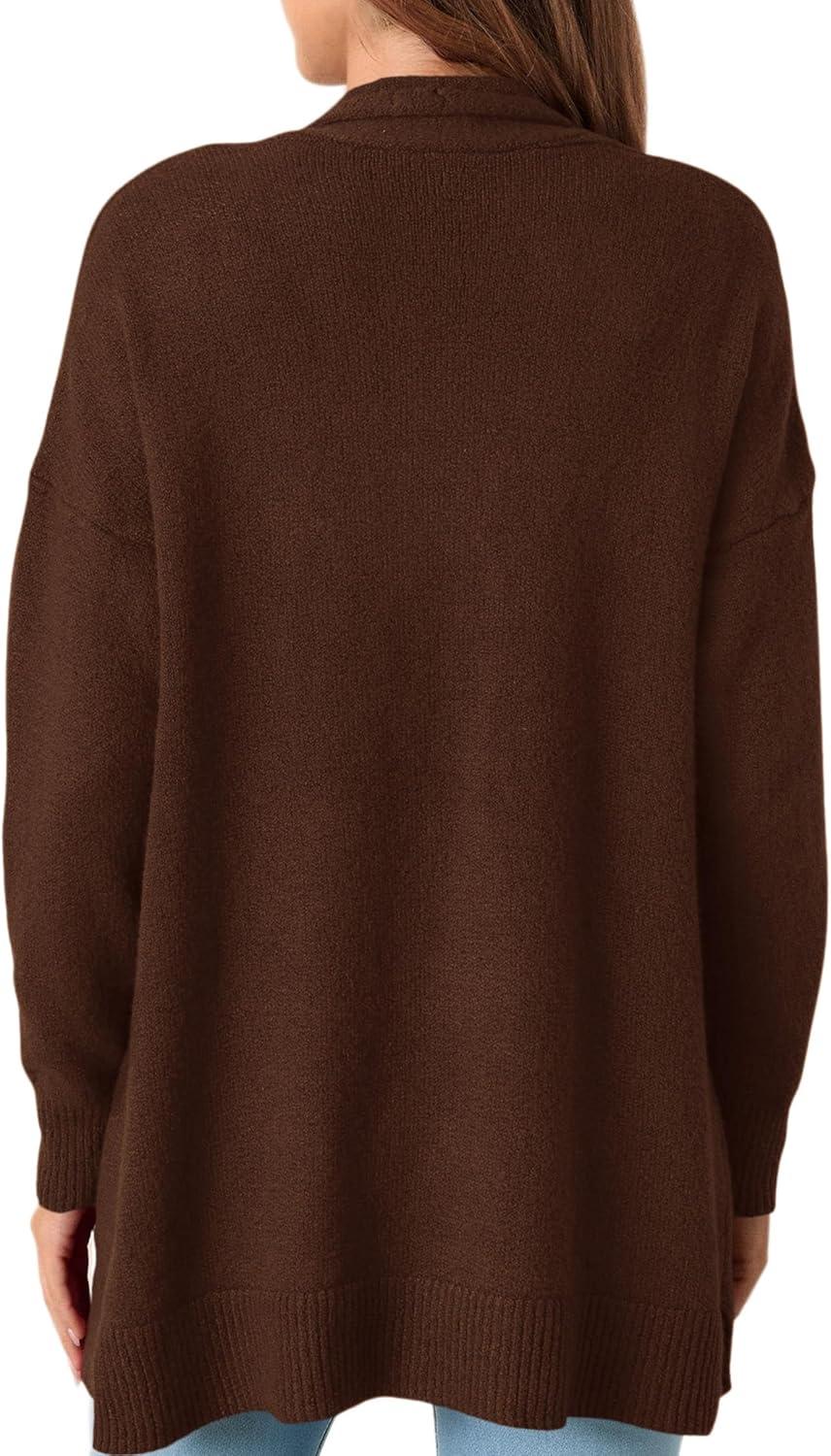 imagePRETTYGARDEN Long Cardigan Sweaters for Women Winter Clothing 2025 Fall Knitted Open Front Cozy Sweater with PocketsBrown