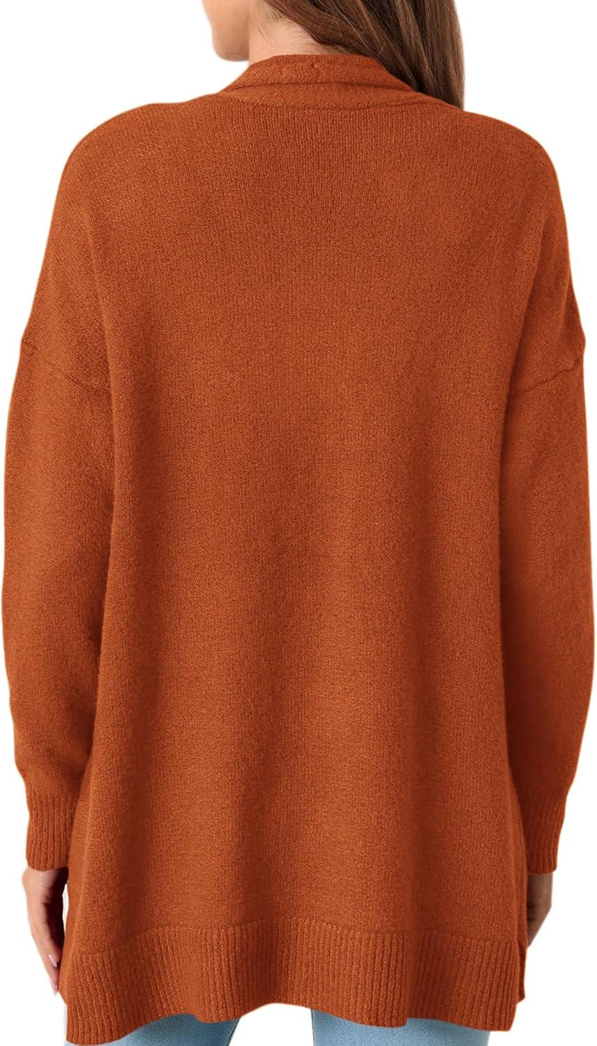imagePRETTYGARDEN Long Cardigan Sweaters for Women Winter Clothing 2025 Fall Knitted Open Front Cozy Sweater with PocketsOrange