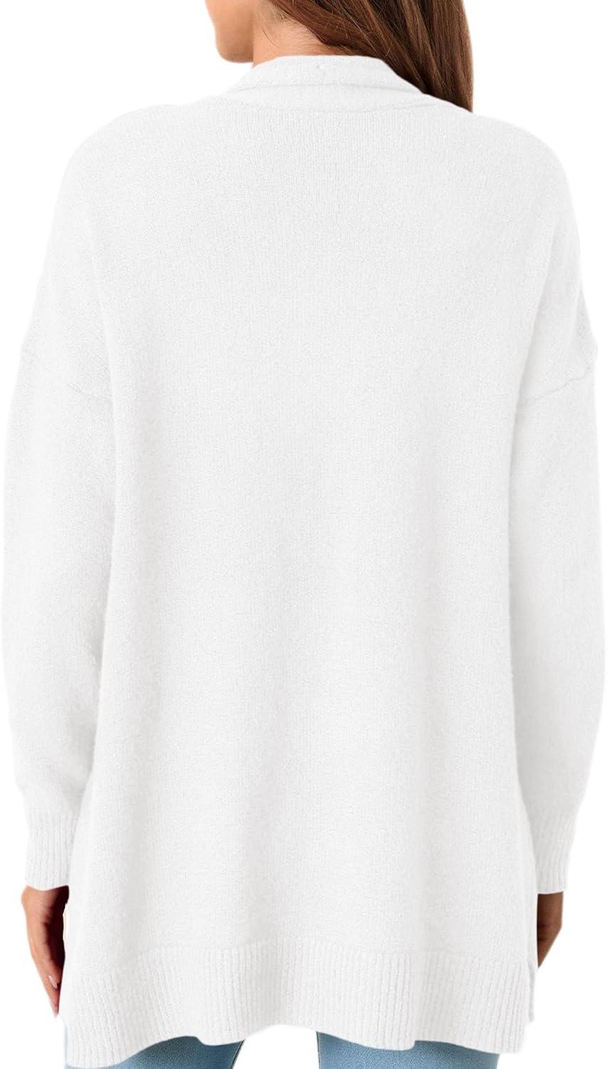 imagePRETTYGARDEN Long Cardigan Sweaters for Women Winter Clothing 2025 Fall Knitted Open Front Cozy Sweater with PocketsWhite
