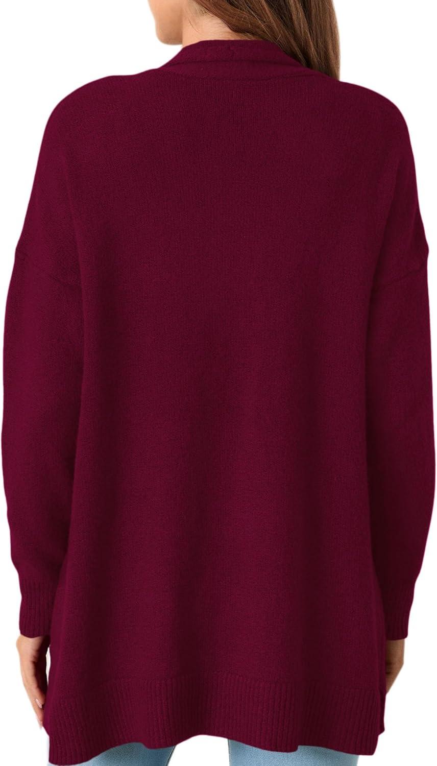 imagePRETTYGARDEN Long Cardigan Sweaters for Women Winter Clothing 2025 Fall Knitted Open Front Cozy Sweater with PocketsWine Red