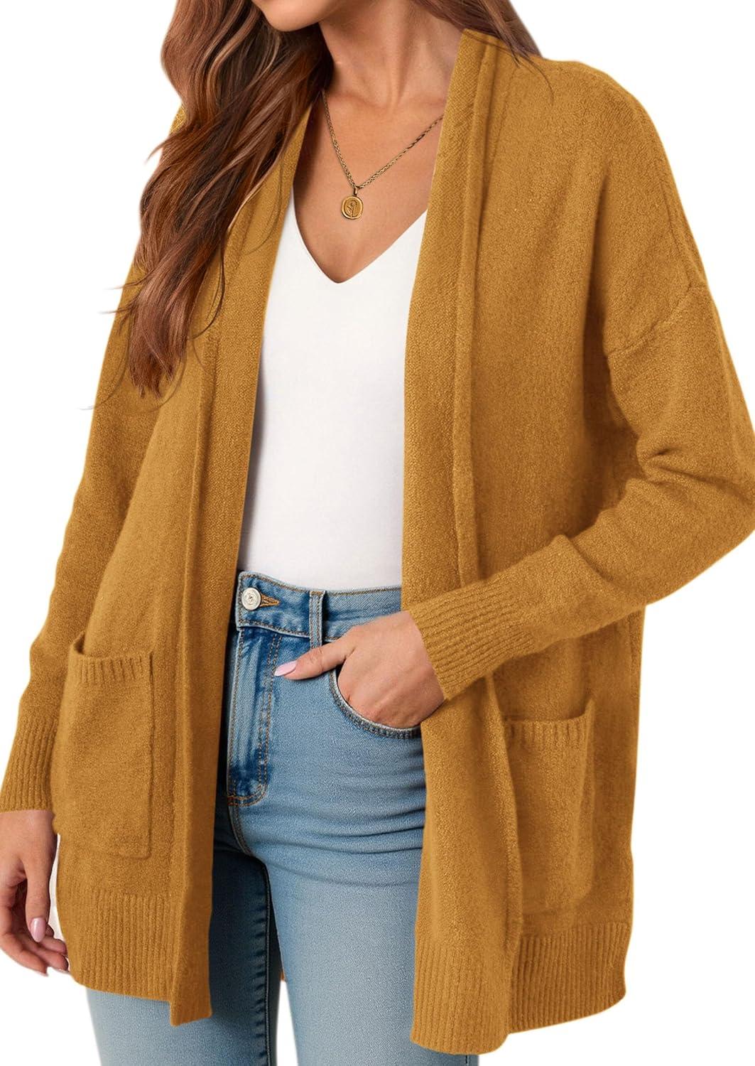 imagePRETTYGARDEN Long Cardigan Sweaters for Women Winter Clothing 2025 Fall Knitted Open Front Cozy Sweater with PocketsYellow