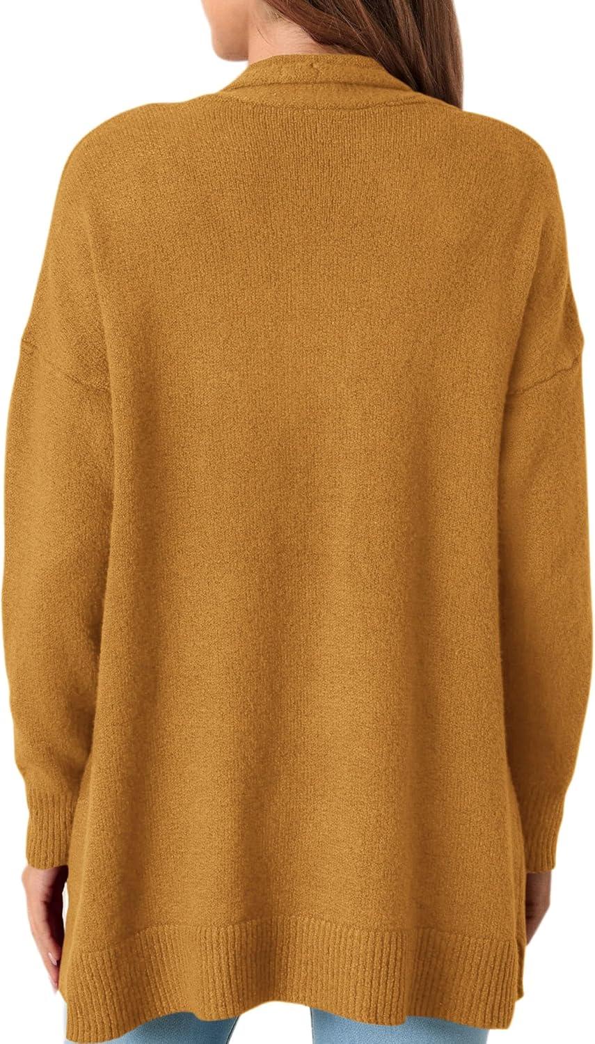 imagePRETTYGARDEN Long Cardigan Sweaters for Women Winter Clothing 2025 Fall Knitted Open Front Cozy Sweater with PocketsYellow