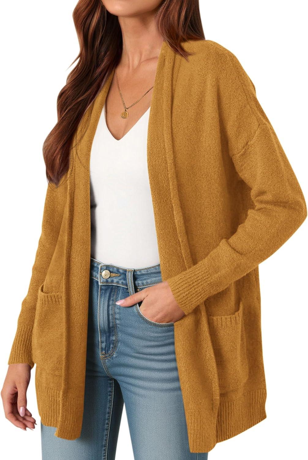 imagePRETTYGARDEN Long Cardigan Sweaters for Women Winter Clothing 2025 Fall Knitted Open Front Cozy Sweater with PocketsYellow