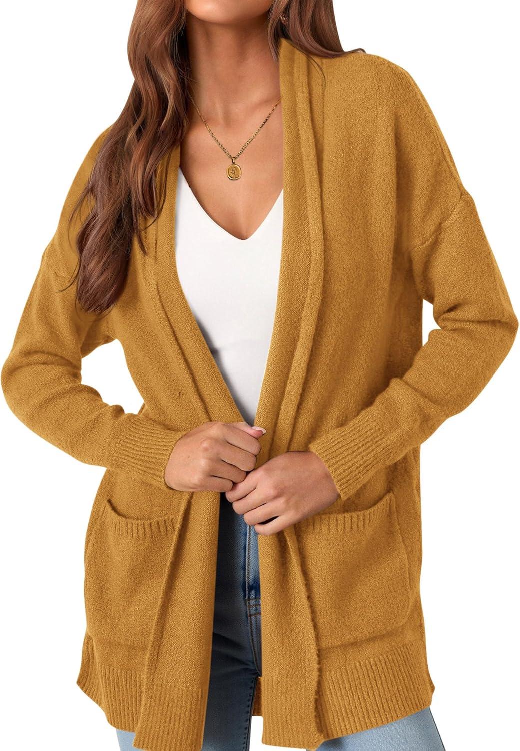 imagePRETTYGARDEN Long Cardigan Sweaters for Women Winter Clothing 2025 Fall Knitted Open Front Cozy Sweater with PocketsYellow