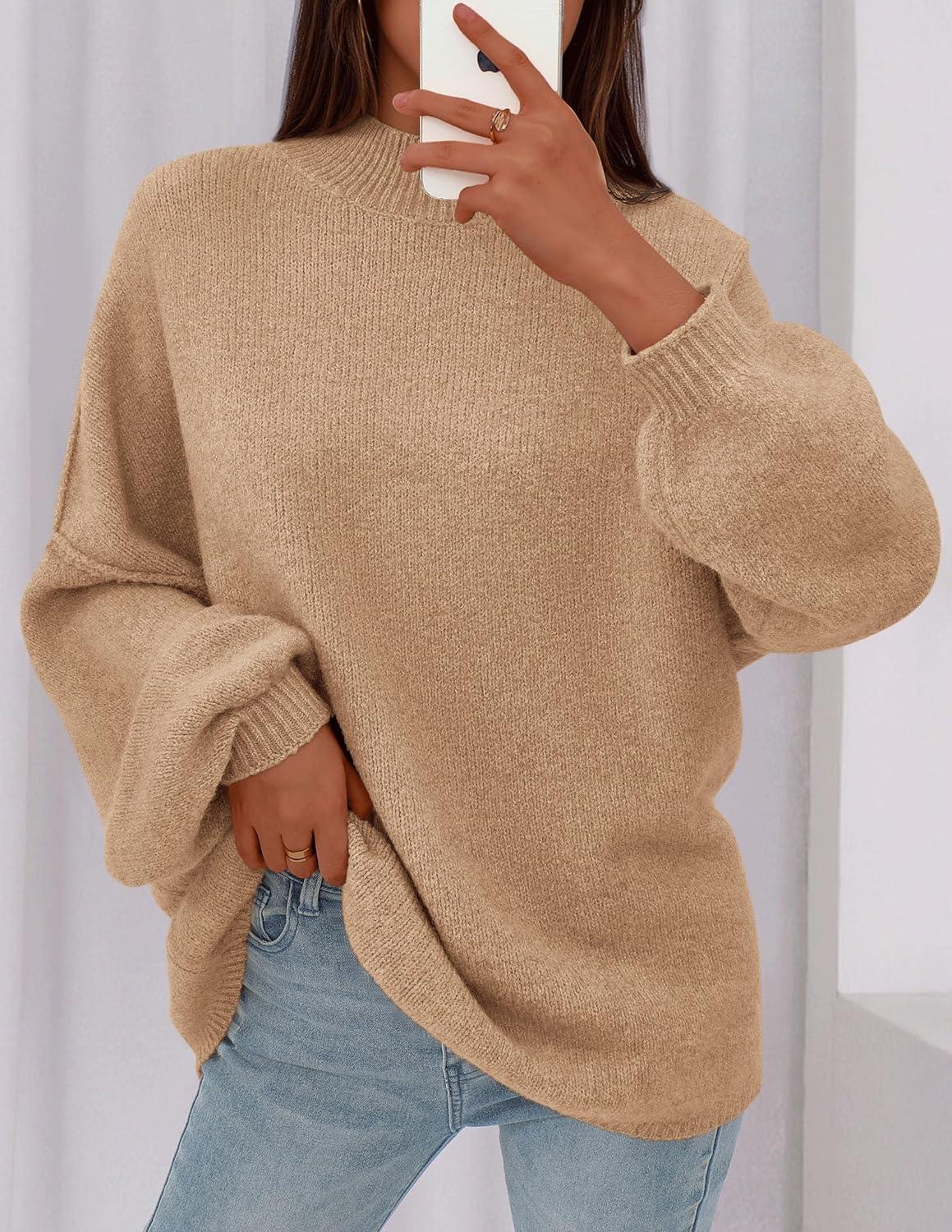 imagePRETTYGARDEN Womens 2026 Fall Oversized Sweaters Chunky Knit Mock Neck Long Sleeve Casual Trendy Pullover Winter ClothesApricot