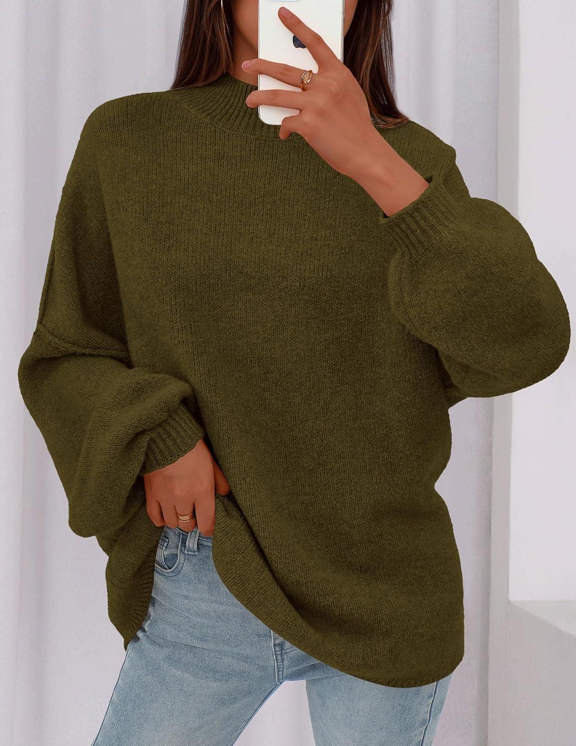 imagePRETTYGARDEN Womens 2026 Fall Oversized Sweaters Chunky Knit Mock Neck Long Sleeve Casual Trendy Pullover Winter ClothesArmy Green