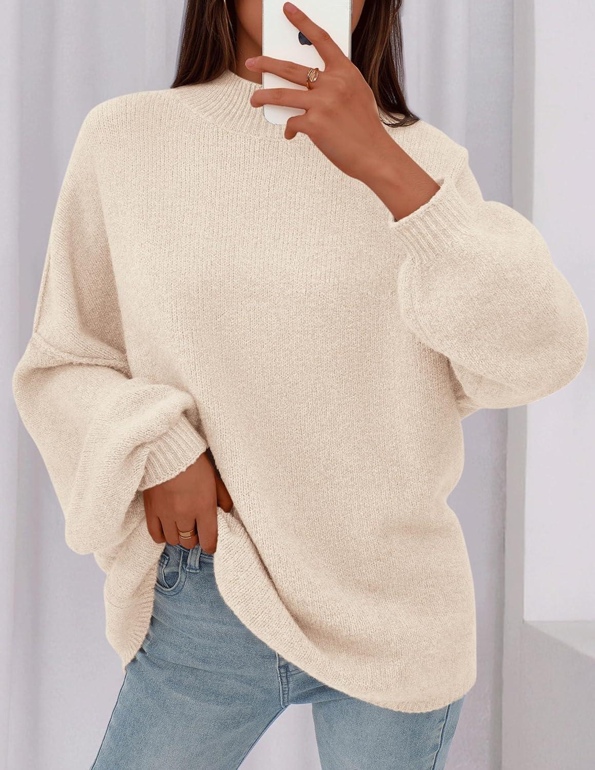 imagePRETTYGARDEN Womens 2026 Fall Oversized Sweaters Chunky Knit Mock Neck Long Sleeve Casual Trendy Pullover Winter ClothesBeige