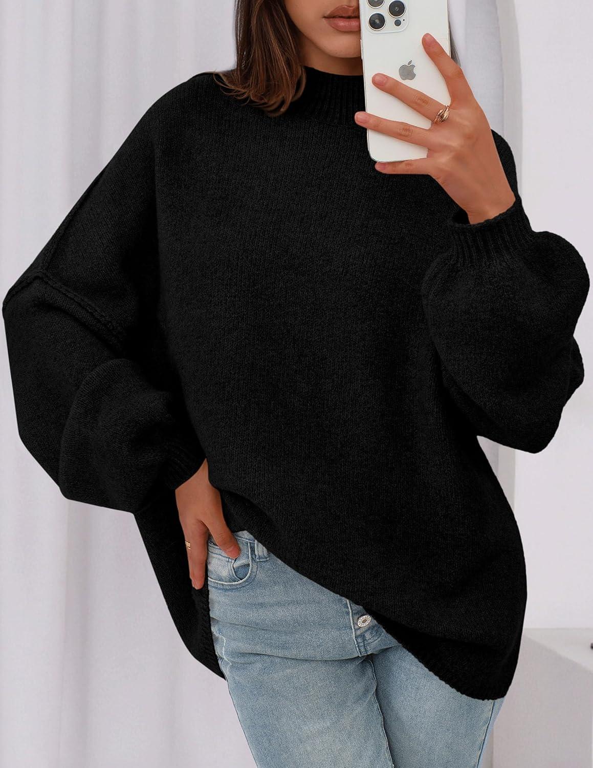 imagePRETTYGARDEN Womens 2026 Fall Oversized Sweaters Chunky Knit Mock Neck Long Sleeve Casual Trendy Pullover Winter ClothesBlack