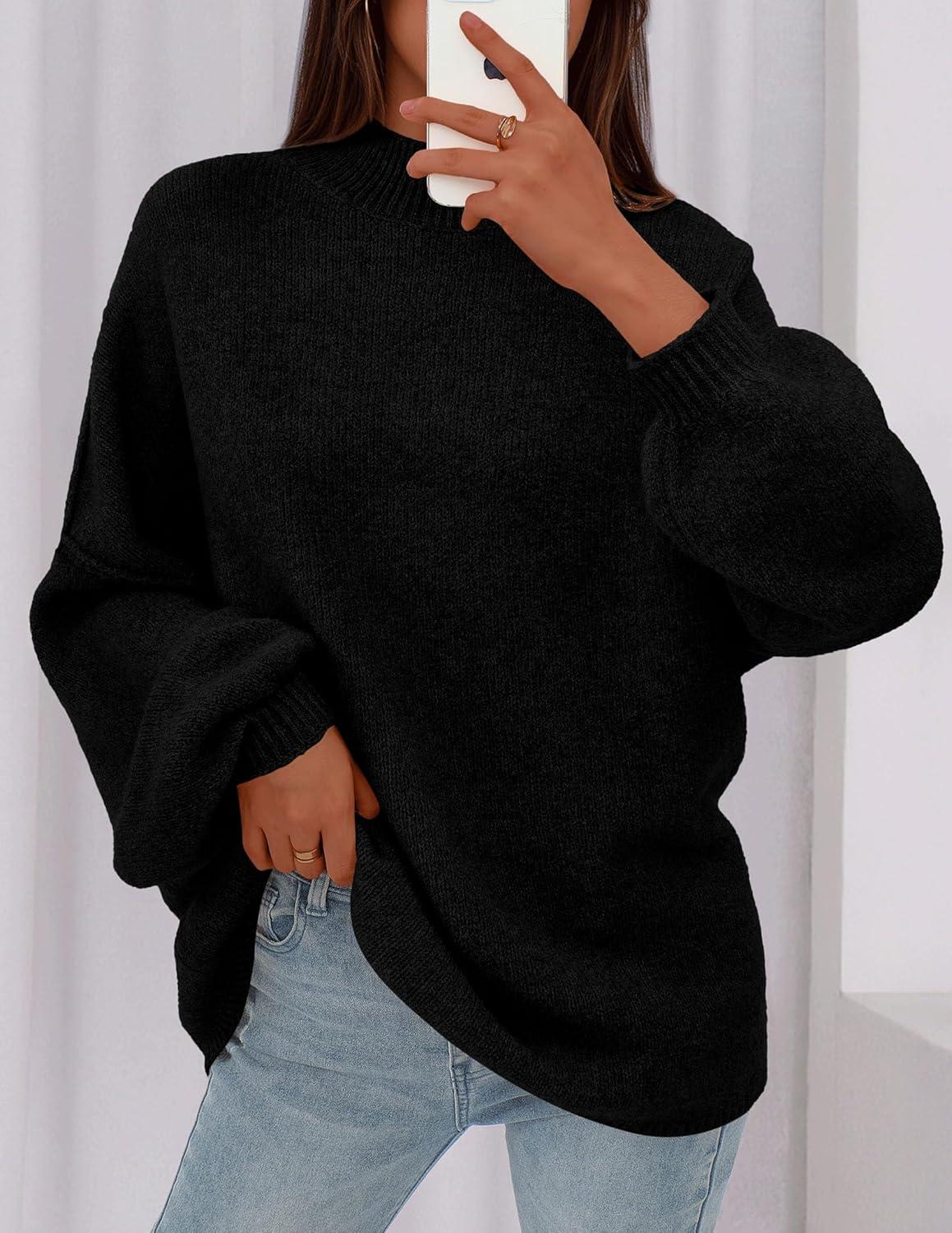 imagePRETTYGARDEN Womens 2026 Fall Oversized Sweaters Chunky Knit Mock Neck Long Sleeve Casual Trendy Pullover Winter ClothesBlack