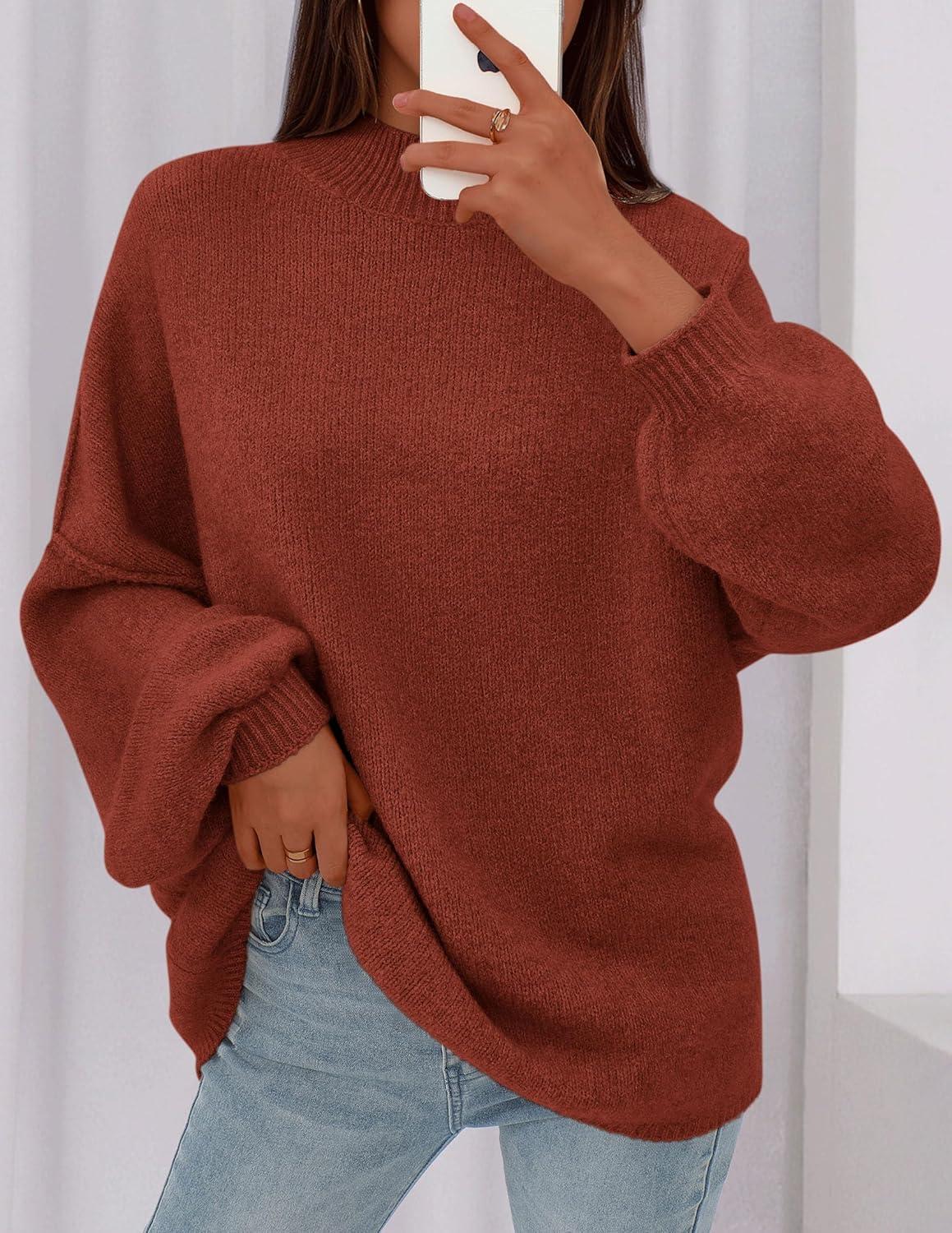 imagePRETTYGARDEN Womens 2026 Fall Oversized Sweaters Chunky Knit Mock Neck Long Sleeve Casual Trendy Pullover Winter ClothesBurnt Orange