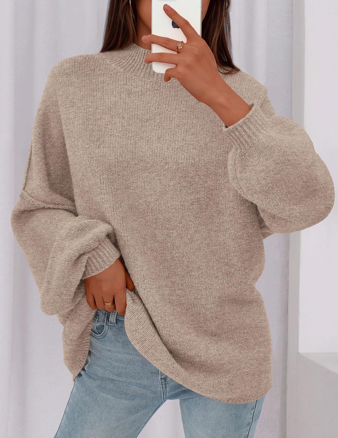 imagePRETTYGARDEN Womens 2026 Fall Oversized Sweaters Chunky Knit Mock Neck Long Sleeve Casual Trendy Pullover Winter ClothesCamel