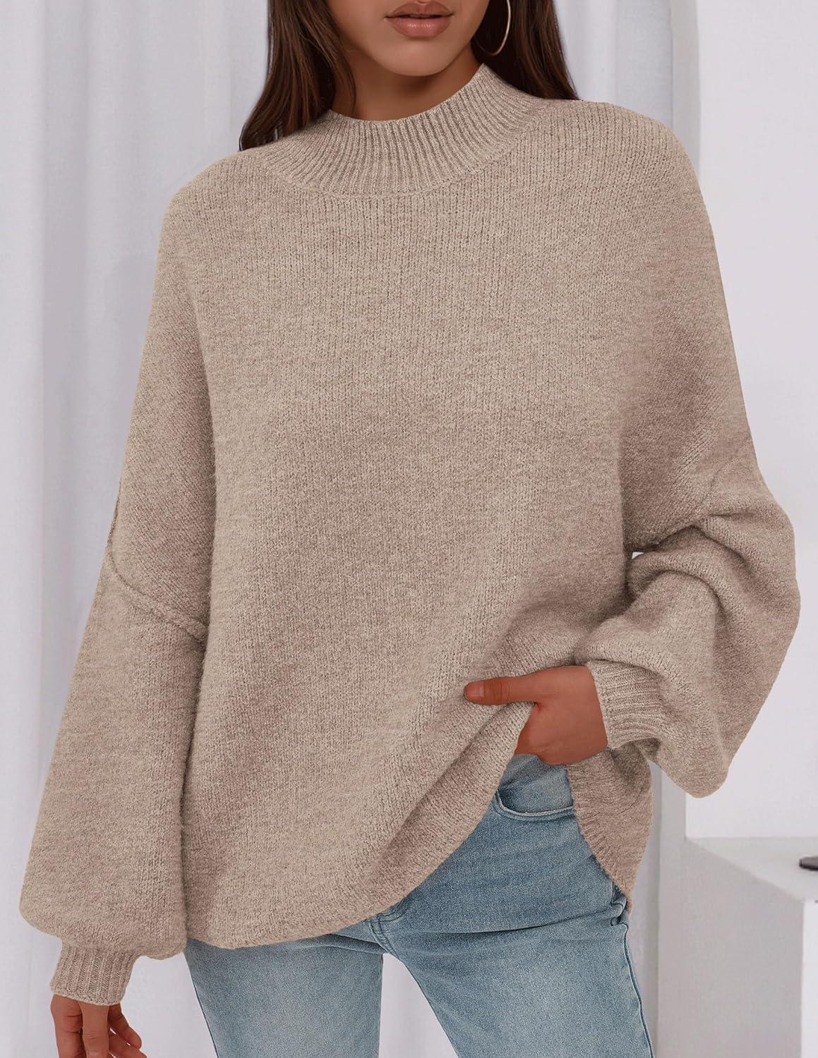 imagePRETTYGARDEN Womens 2026 Fall Oversized Sweaters Chunky Knit Mock Neck Long Sleeve Casual Trendy Pullover Winter ClothesCamel