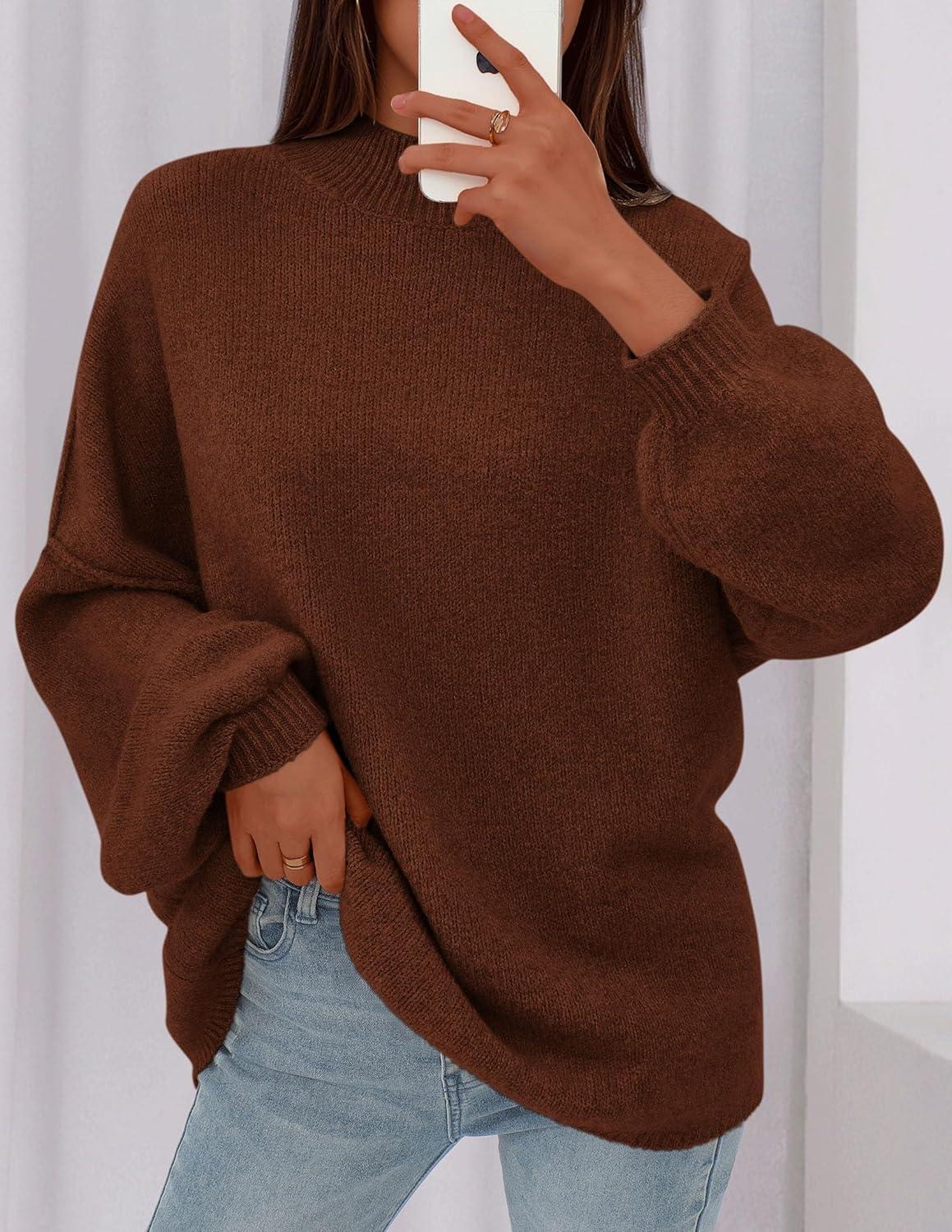 imagePRETTYGARDEN Womens 2026 Fall Oversized Sweaters Chunky Knit Mock Neck Long Sleeve Casual Trendy Pullover Winter ClothesCaramel