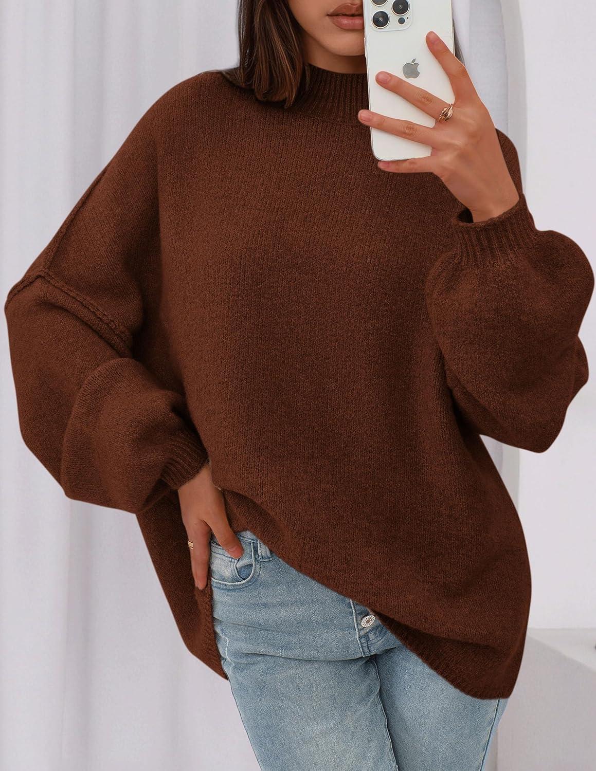imagePRETTYGARDEN Womens 2026 Fall Oversized Sweaters Chunky Knit Mock Neck Long Sleeve Casual Trendy Pullover Winter ClothesCaramel