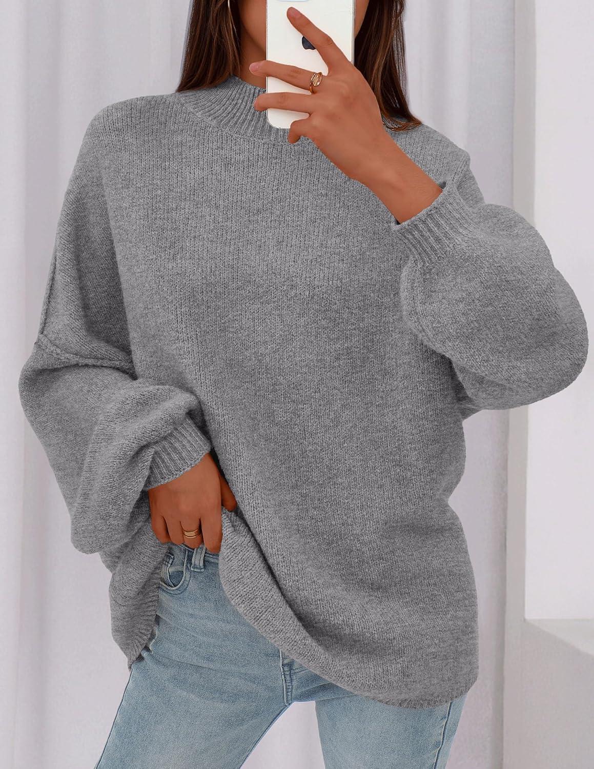 imagePRETTYGARDEN Womens 2026 Fall Oversized Sweaters Chunky Knit Mock Neck Long Sleeve Casual Trendy Pullover Winter ClothesDark Grey