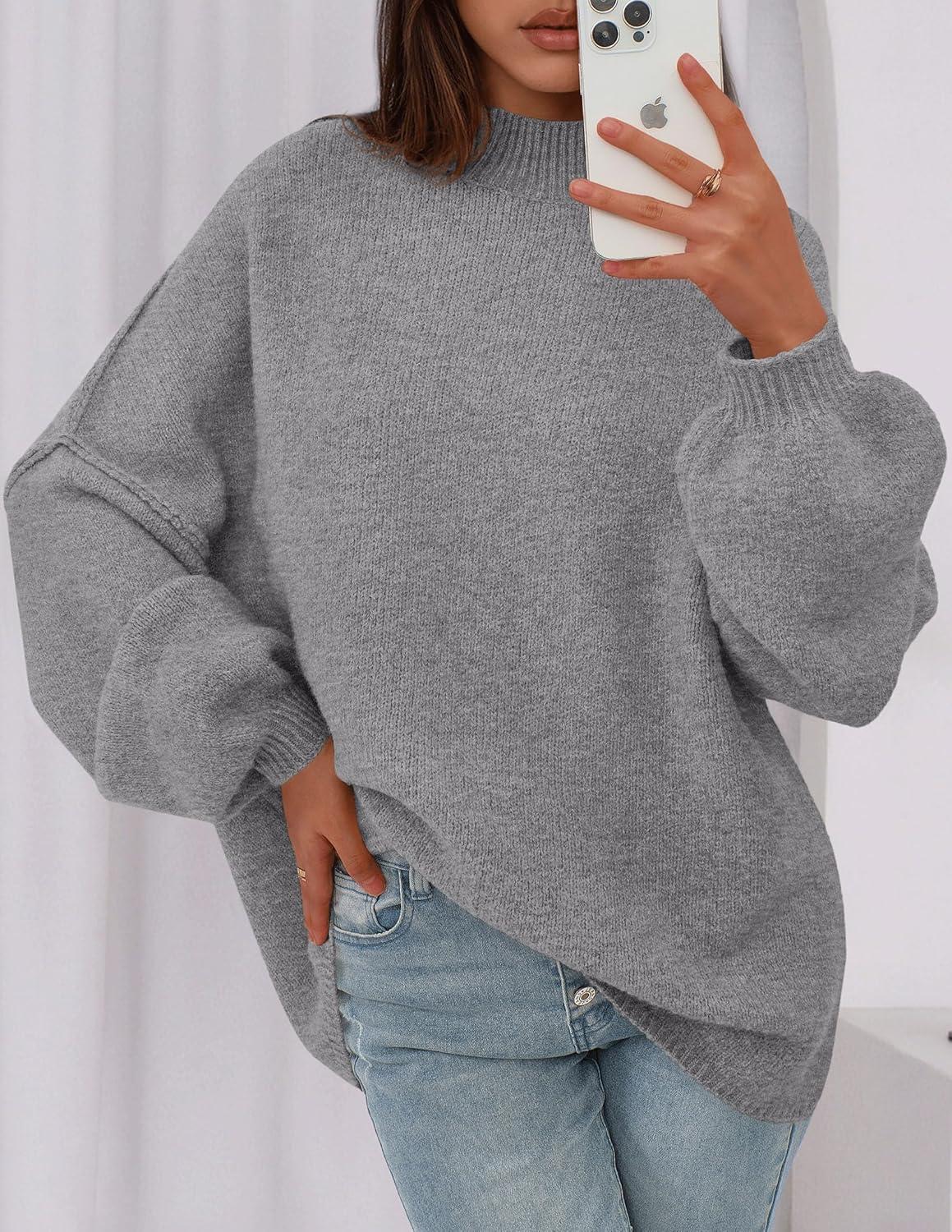 imagePRETTYGARDEN Womens 2026 Fall Oversized Sweaters Chunky Knit Mock Neck Long Sleeve Casual Trendy Pullover Winter ClothesDark Grey