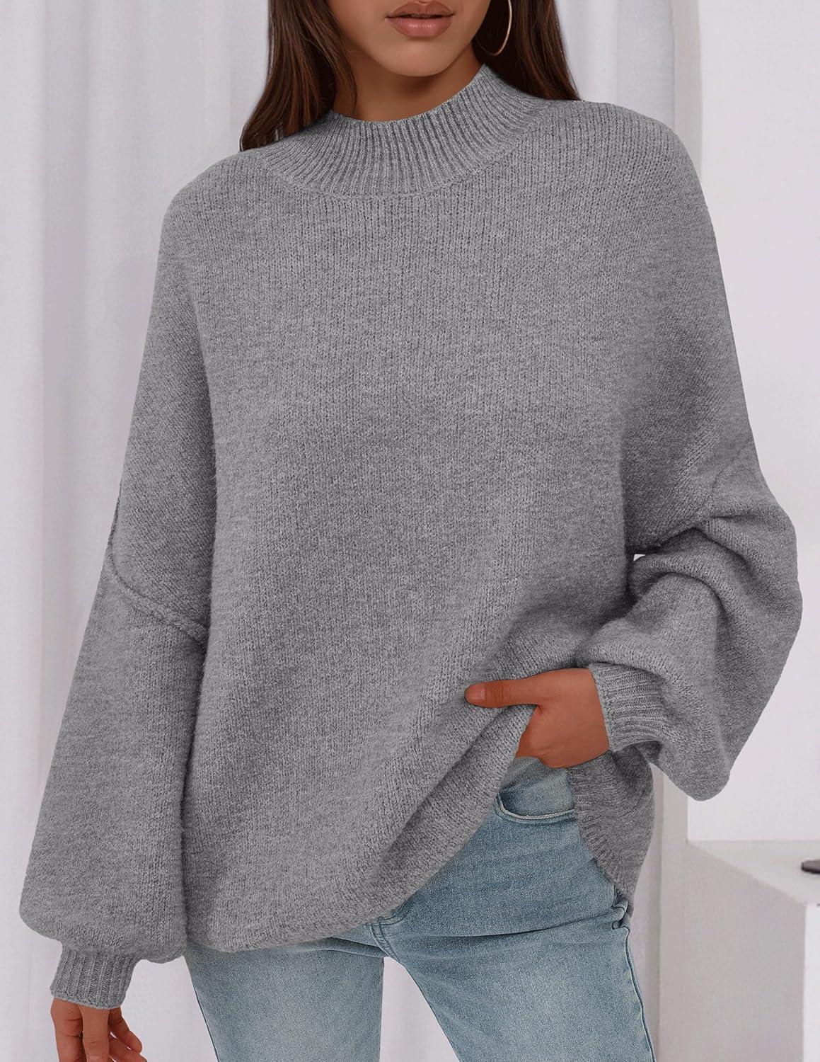 imagePRETTYGARDEN Womens 2026 Fall Oversized Sweaters Chunky Knit Mock Neck Long Sleeve Casual Trendy Pullover Winter ClothesDark Grey