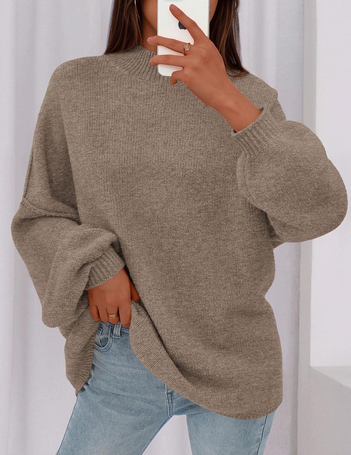 imagePRETTYGARDEN Womens 2026 Fall Oversized Sweaters Chunky Knit Mock Neck Long Sleeve Casual Trendy Pullover Winter ClothesDark Khaki
