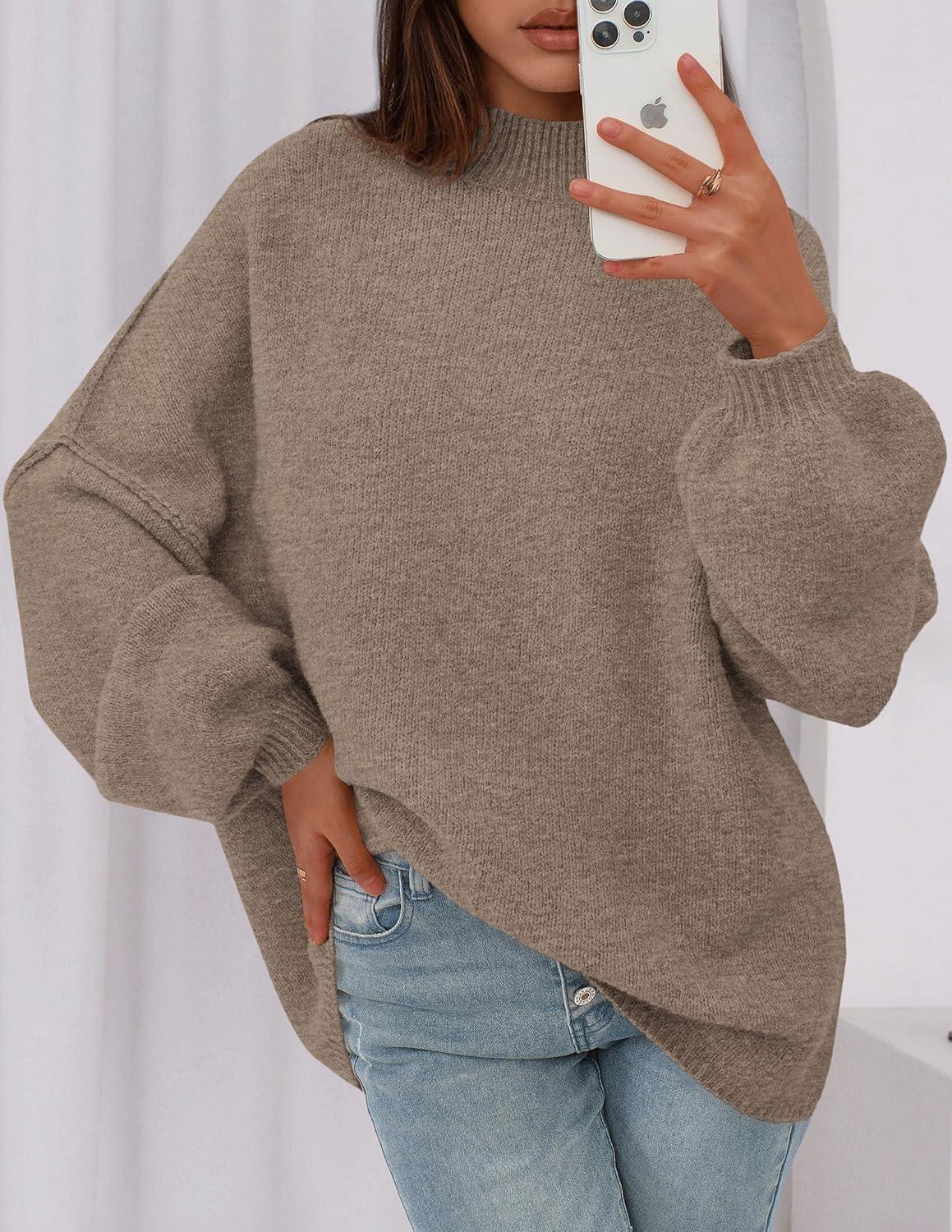 imagePRETTYGARDEN Womens 2026 Fall Oversized Sweaters Chunky Knit Mock Neck Long Sleeve Casual Trendy Pullover Winter ClothesDark Khaki