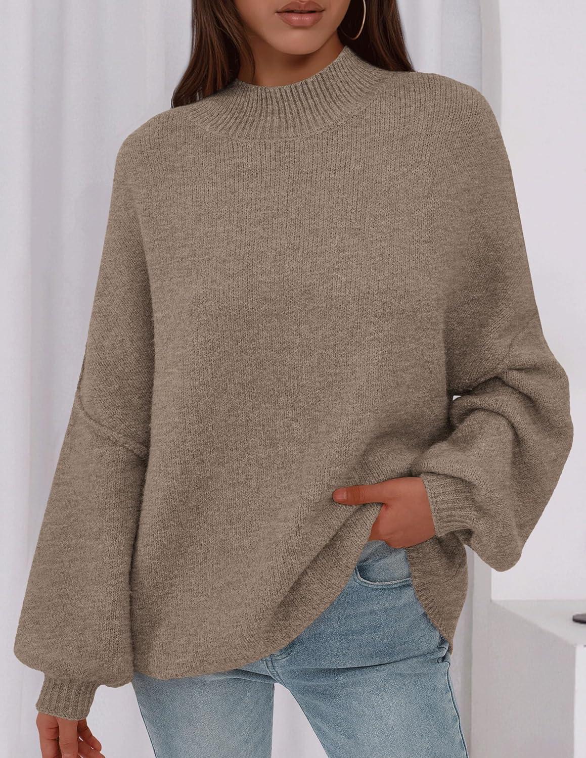 imagePRETTYGARDEN Womens 2026 Fall Oversized Sweaters Chunky Knit Mock Neck Long Sleeve Casual Trendy Pullover Winter ClothesDark Khaki
