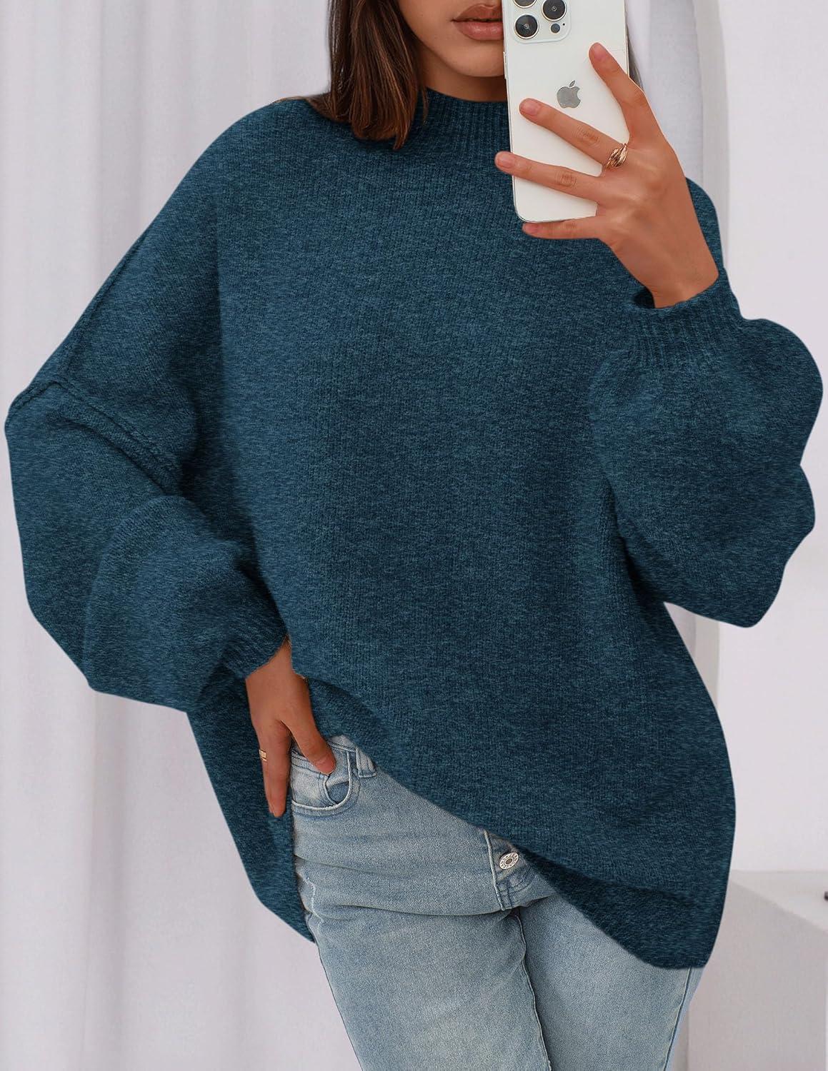 imagePRETTYGARDEN Womens 2026 Fall Oversized Sweaters Chunky Knit Mock Neck Long Sleeve Casual Trendy Pullover Winter ClothesDark Teal