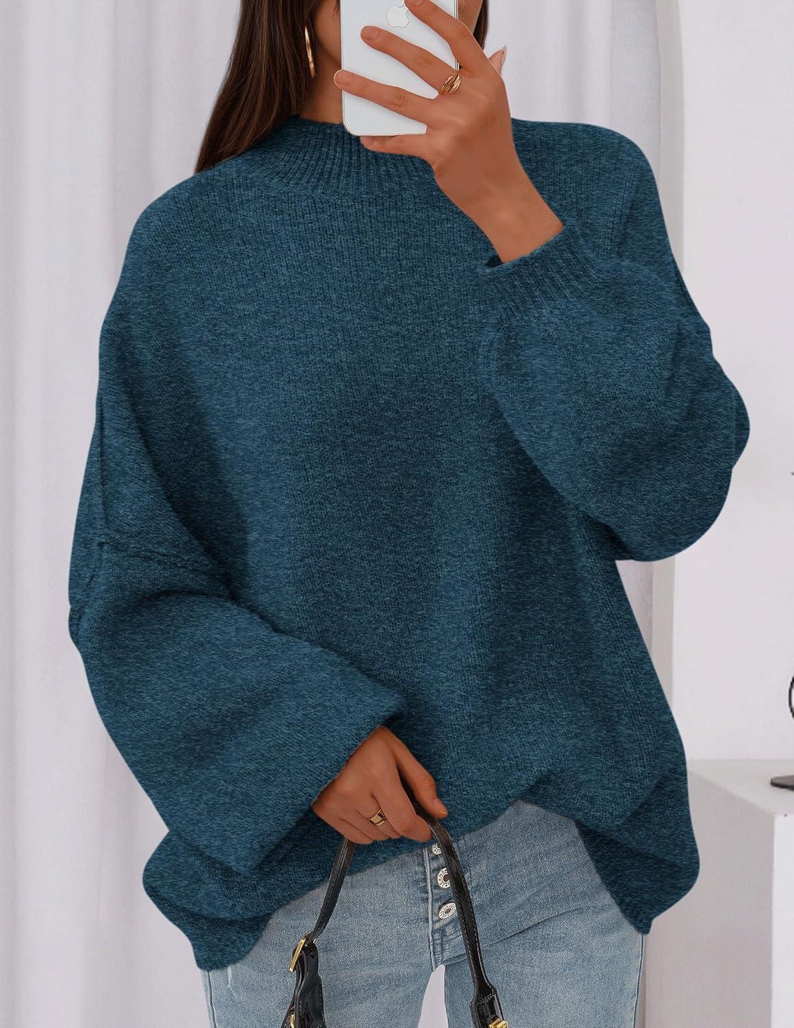 imagePRETTYGARDEN Womens 2026 Fall Oversized Sweaters Chunky Knit Mock Neck Long Sleeve Casual Trendy Pullover Winter ClothesDark Teal