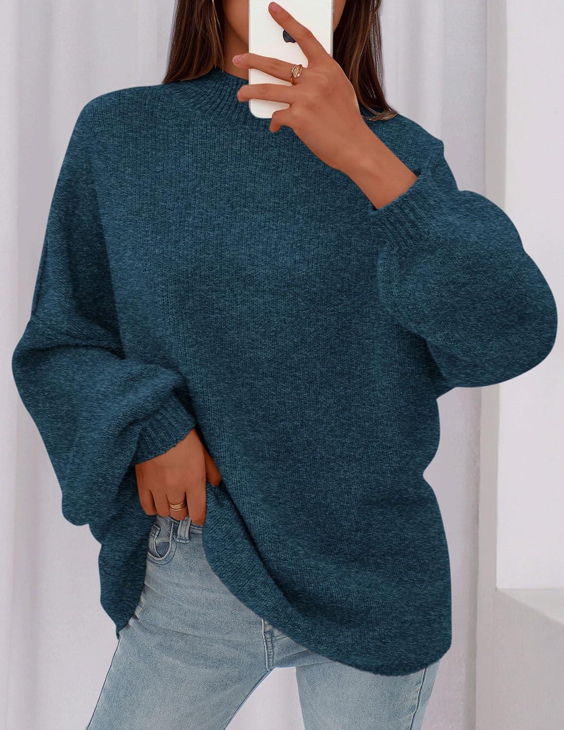 imagePRETTYGARDEN Womens 2026 Fall Oversized Sweaters Chunky Knit Mock Neck Long Sleeve Casual Trendy Pullover Winter ClothesDark Teal