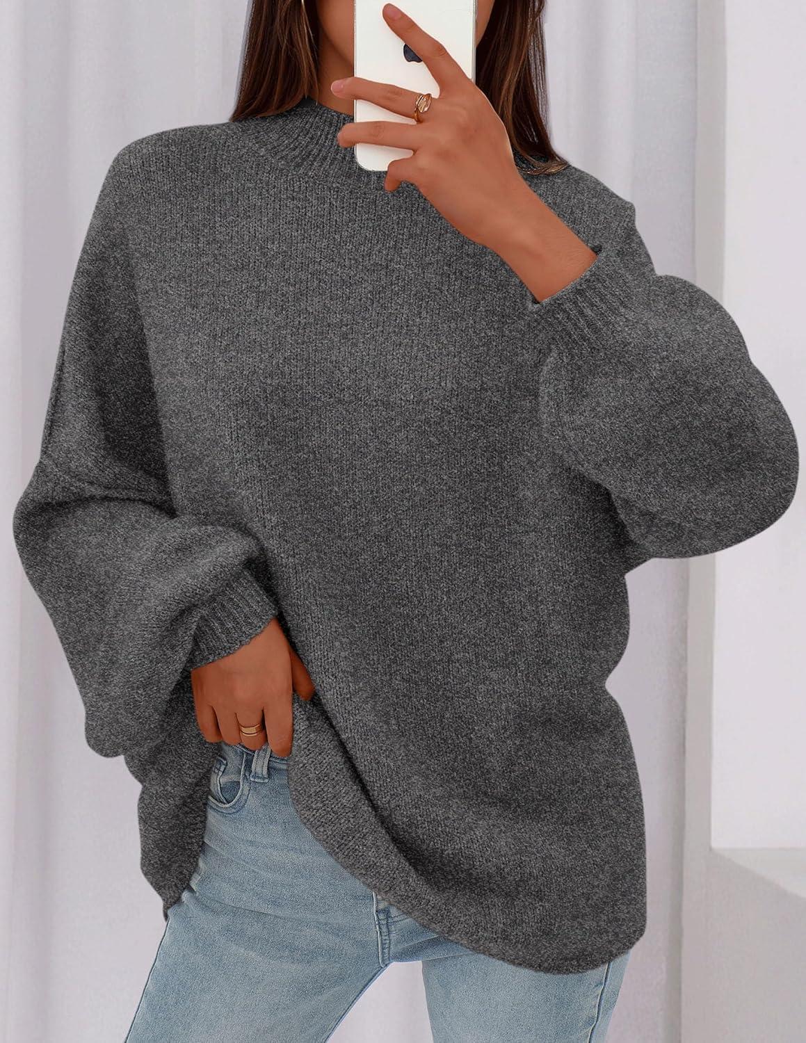 imagePRETTYGARDEN Womens 2026 Fall Oversized Sweaters Chunky Knit Mock Neck Long Sleeve Casual Trendy Pullover Winter ClothesGrey