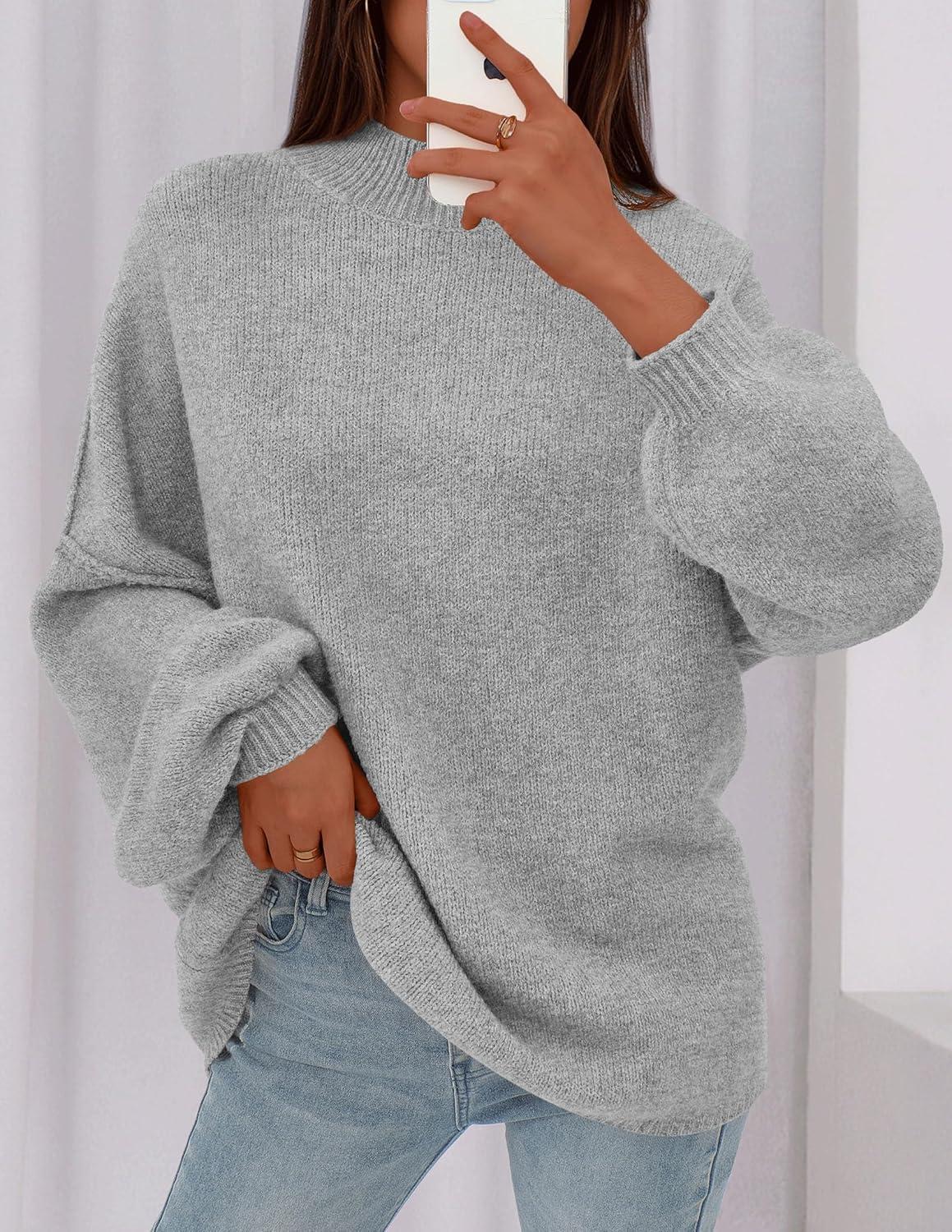 imagePRETTYGARDEN Womens 2026 Fall Oversized Sweaters Chunky Knit Mock Neck Long Sleeve Casual Trendy Pullover Winter ClothesLight Grey