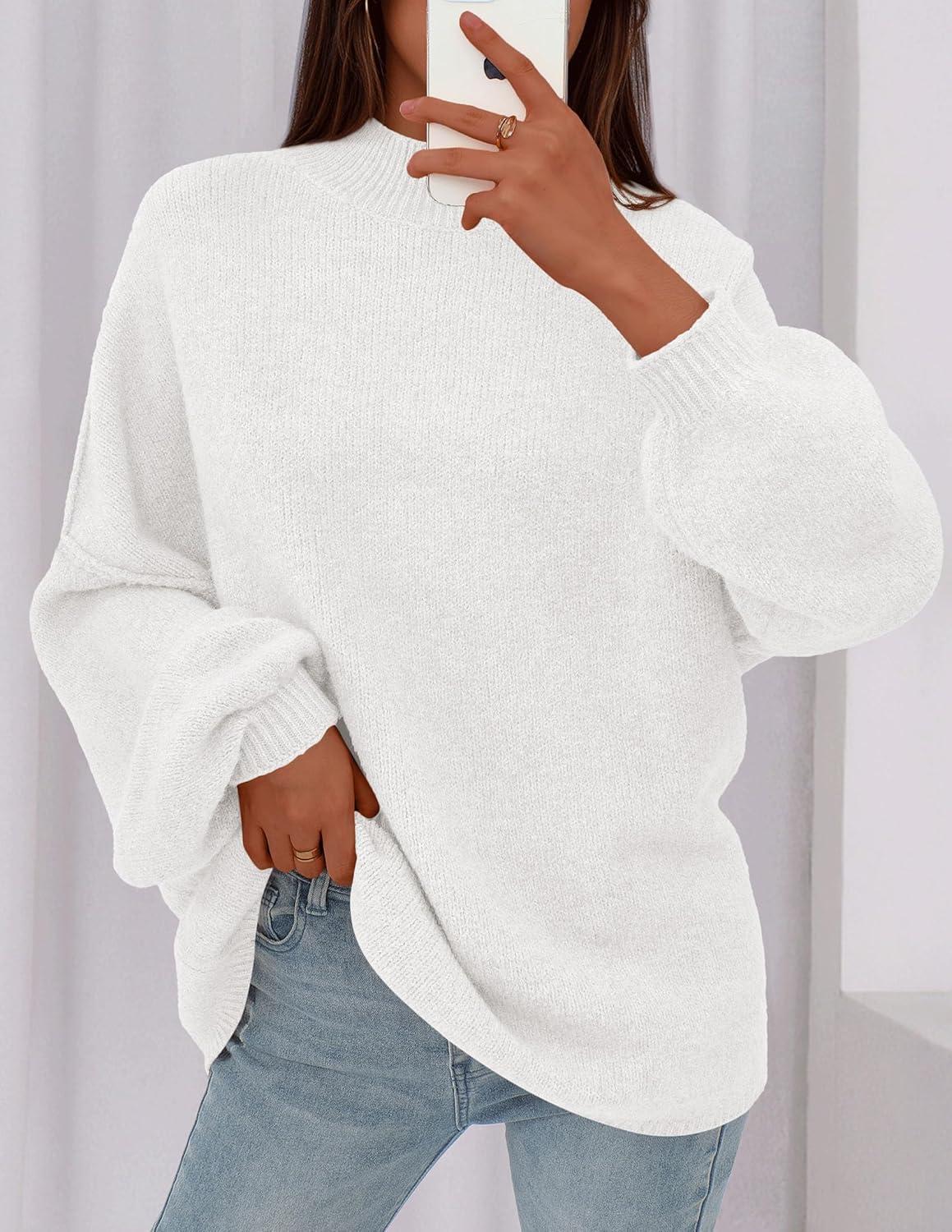 imagePRETTYGARDEN Womens 2026 Fall Oversized Sweaters Chunky Knit Mock Neck Long Sleeve Casual Trendy Pullover Winter ClothesWhite