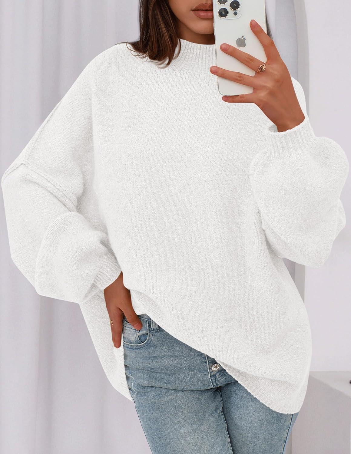 imagePRETTYGARDEN Womens 2026 Fall Oversized Sweaters Chunky Knit Mock Neck Long Sleeve Casual Trendy Pullover Winter ClothesWhite