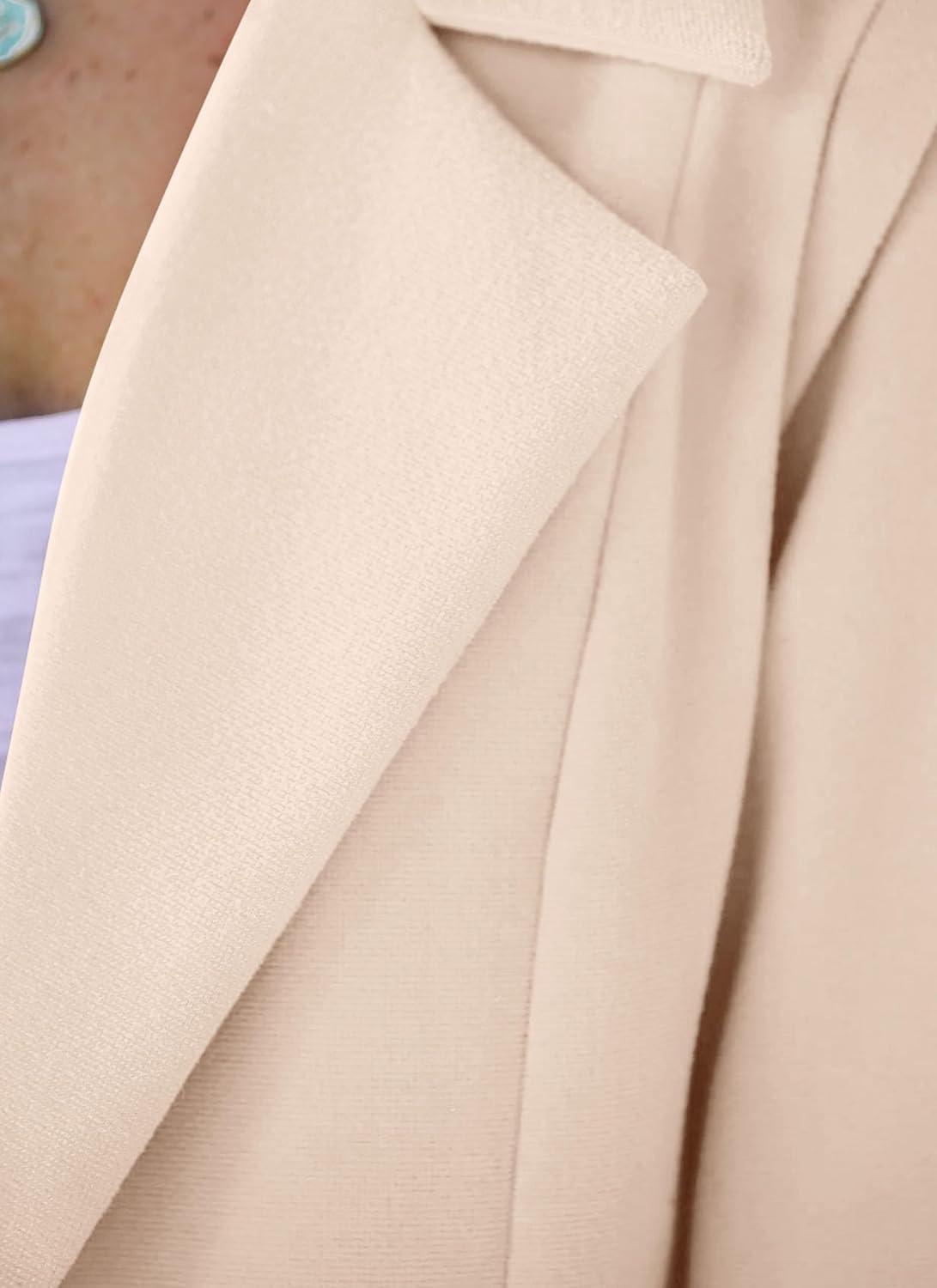 imagePRETTYGARDEN Womens 2026 Spring Fall Long Blazer Jackets Long Sleeve Lapel Pockets Loose Fit Work Casual Blazers OuterwearBeige
