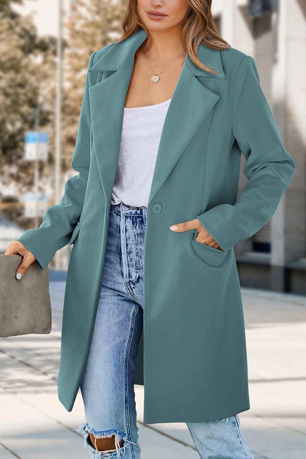 imagePRETTYGARDEN Womens 2026 Spring Fall Long Blazer Jackets Long Sleeve Lapel Pockets Loose Fit Work Casual Blazers OuterwearBlue Green