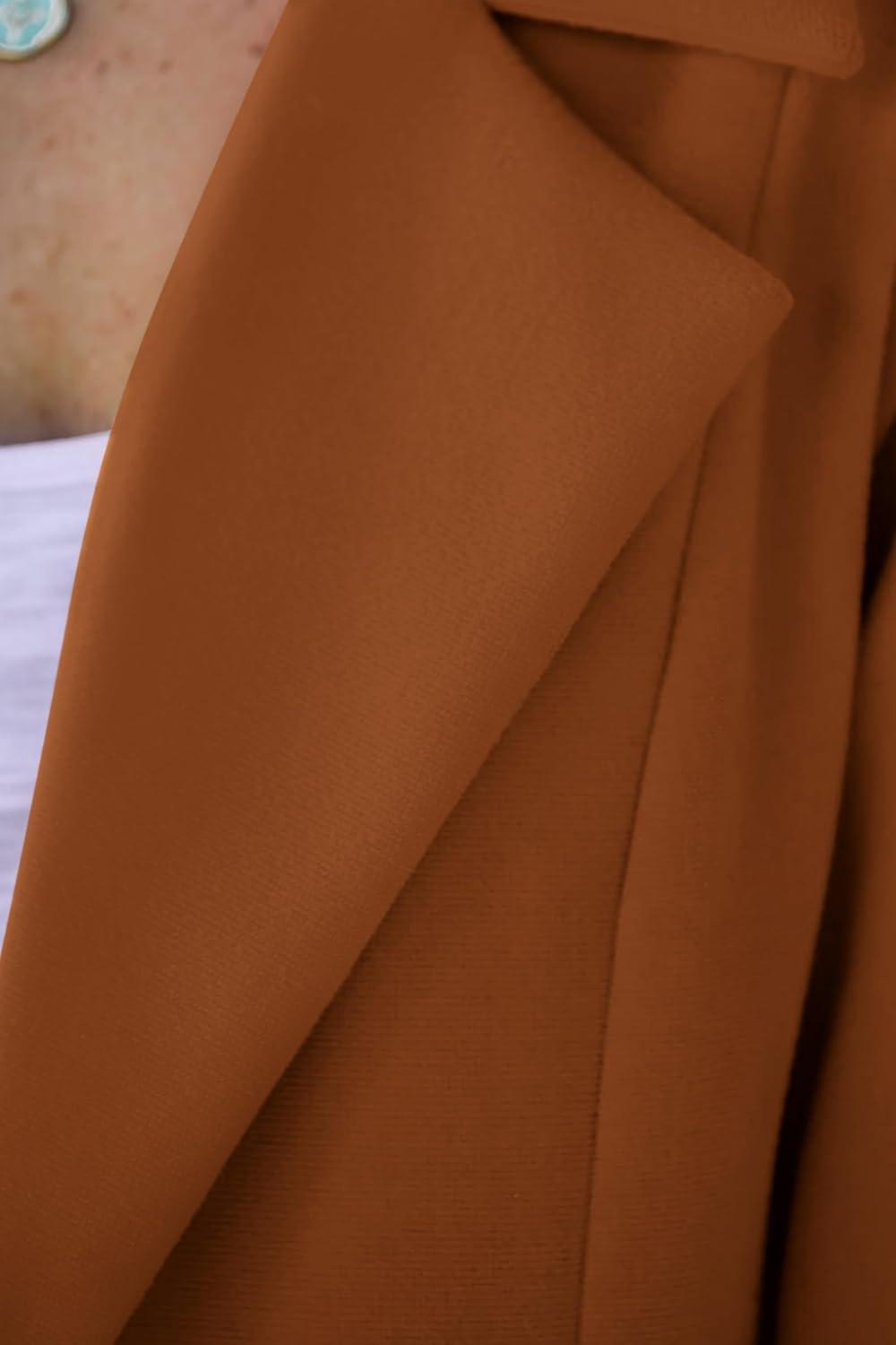imagePRETTYGARDEN Womens 2026 Spring Fall Long Blazer Jackets Long Sleeve Lapel Pockets Loose Fit Work Casual Blazers OuterwearBrown