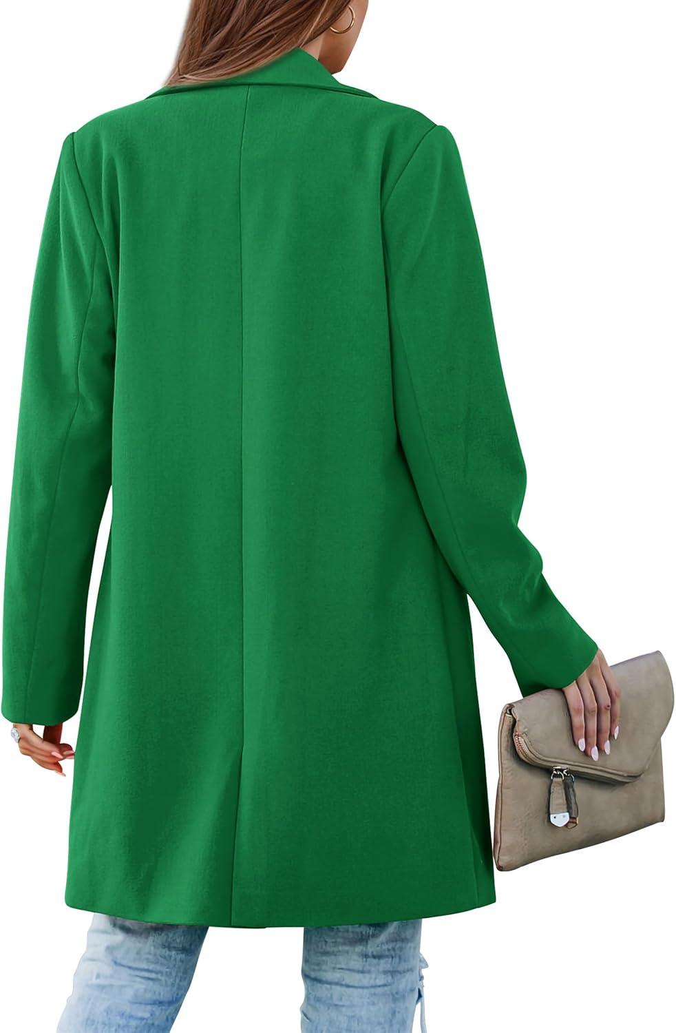 imagePRETTYGARDEN Womens 2026 Spring Fall Long Blazer Jackets Long Sleeve Lapel Pockets Loose Fit Work Casual Blazers OuterwearGreen