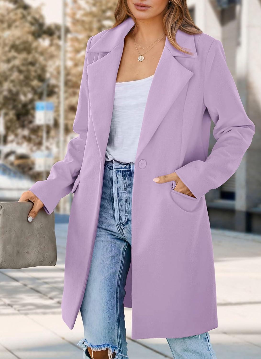 imagePRETTYGARDEN Womens 2026 Spring Fall Long Blazer Jackets Long Sleeve Lapel Pockets Loose Fit Work Casual Blazers OuterwearPurple