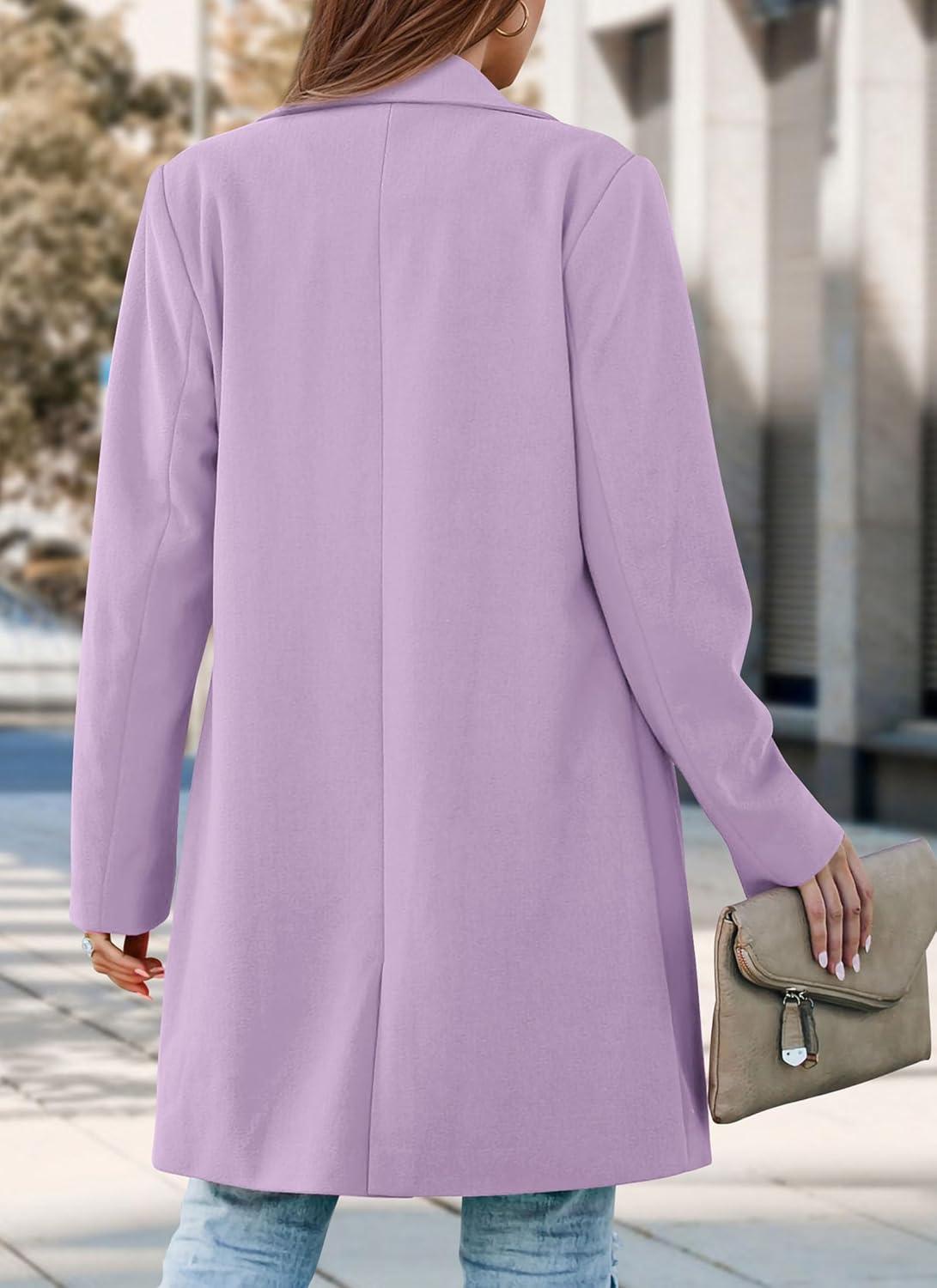 imagePRETTYGARDEN Womens 2026 Spring Fall Long Blazer Jackets Long Sleeve Lapel Pockets Loose Fit Work Casual Blazers OuterwearPurple