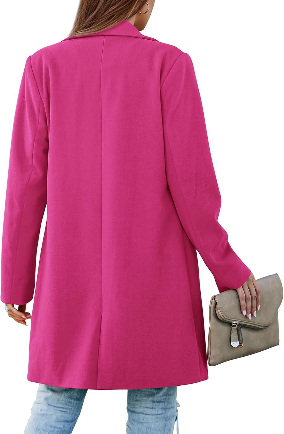 imagePRETTYGARDEN Womens 2026 Spring Fall Long Blazer Jackets Long Sleeve Lapel Pockets Loose Fit Work Casual Blazers OuterwearRose Red