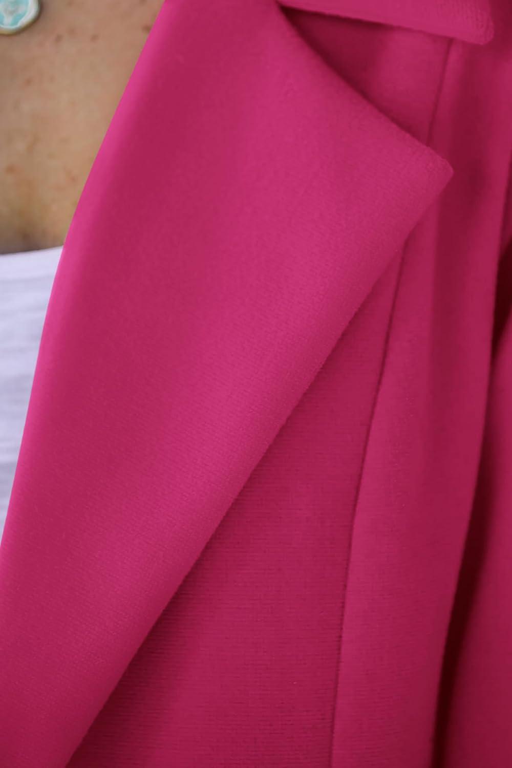 imagePRETTYGARDEN Womens 2026 Spring Fall Long Blazer Jackets Long Sleeve Lapel Pockets Loose Fit Work Casual Blazers OuterwearRose Red