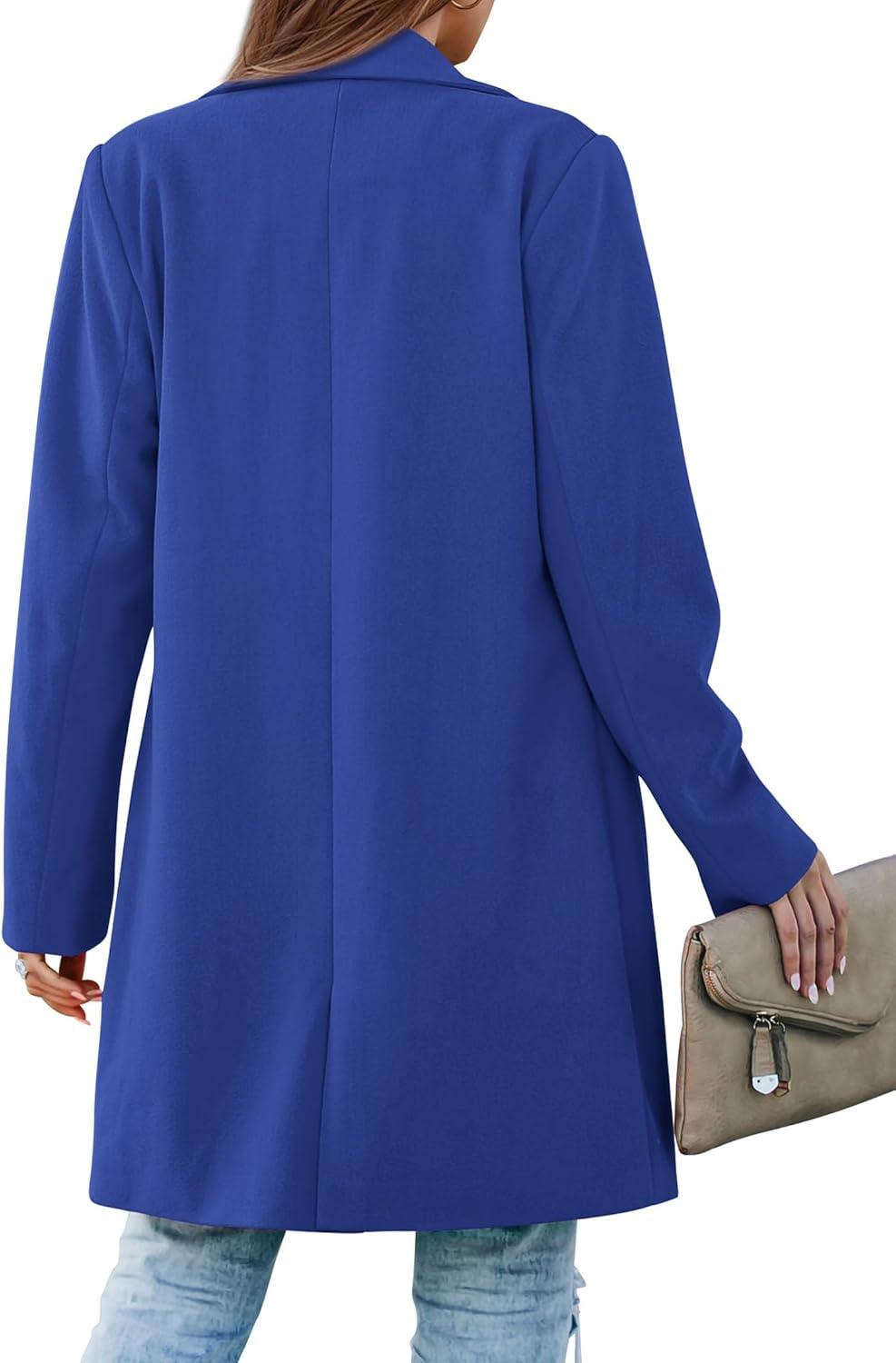 imagePRETTYGARDEN Womens 2026 Spring Fall Long Blazer Jackets Long Sleeve Lapel Pockets Loose Fit Work Casual Blazers OuterwearRoyal Blue